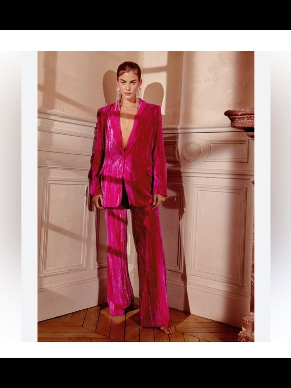 Nasty Gal Fuchsia Velvet Wide-Leg Blazer & Pant Set